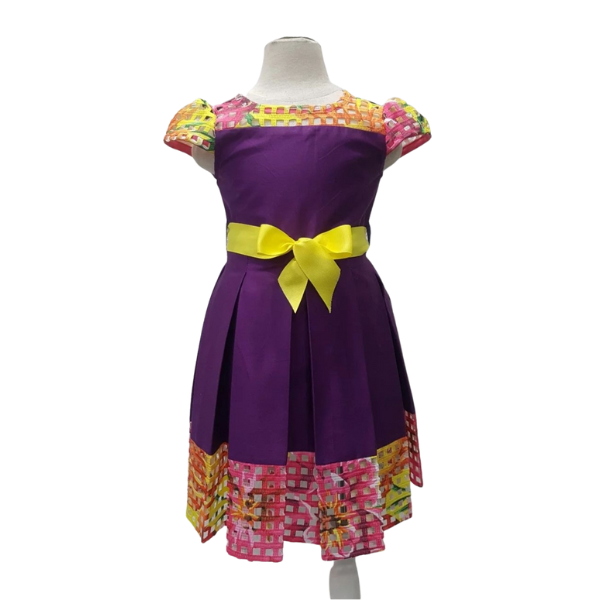 Purple Dress with Multicolored Hem and Sleeves